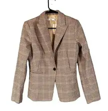 MNG by Mango Pink Plaid Classic One Button Collared Career Blazer Women Sz 4