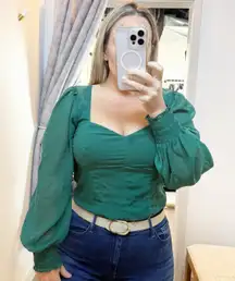 Abercrombie & Fitch Long Sleeve Sweetheart Neck Smocked Back Corset Top Green L