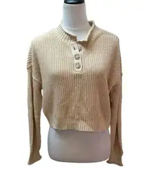 NWT American Eagle Neutral Beige Brown Cropped Long Sleeve Sweater Size XS