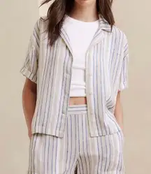 NWT  Factory Linen Button Front Collared Shirt Stripe Ivory XXL