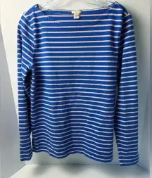 J Crew boatneck royal blue pink stripe long sleeve cotton tee shirt top tunic