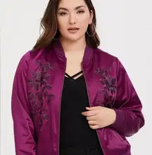 Torrid Purple Satin Embroidered Bomber Jacket