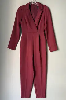 Express sz 00 Burgundy red deep plunge‎ party jumpsuit