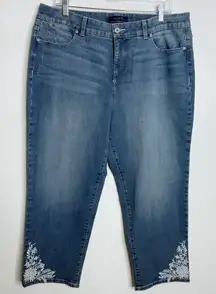 Talbots Simply Flattering 5-Pocket Jean Embroidered Cropped Blue Wash‎ Size 16