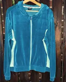 Zelos Turquoise Velour Zip-Up Jacket With Hood Size Large