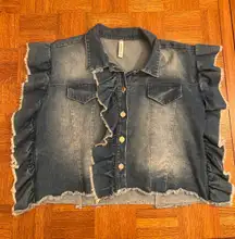 Ruffle denim jacket shirt cropped size M