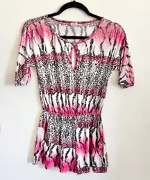 Pink Animal Print Romper, Y2K, Bimbo,‎ Bratz, Barbie, Clubwear, Festival, Small