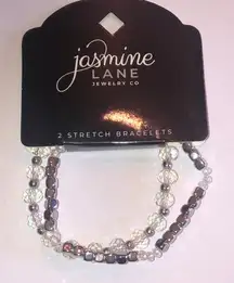 Jasmine Lane Silver Tone Clear AB Beaded Stretch Bracelets