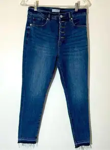 Medium Rinse Skinny Denim Jeans w Frayed Edge & 5 Button Fly Size 28