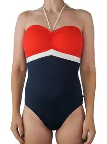 Tommy Hilfiger Color Block One Piece Swimsuit Red White Blue Halter Size 8‎