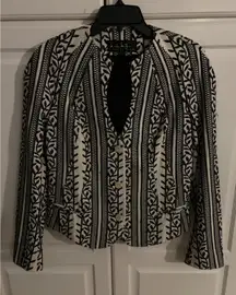 Nicole Miller Collection Black White Leaf‎ Vine Stripe Blazer Jacket Size 10