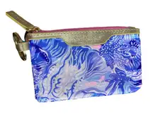 Lilly Pulitzer‎ Wallet Zip ID Pink Blue Gold Tone Keychain Card Holder
