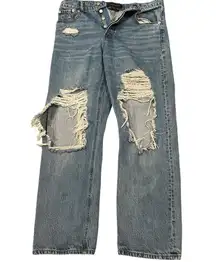 Aeropostale 90s Baggy Button Fly High Rise Ripped Distressed Light Wash Jeans 14