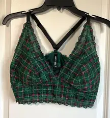 Sexy Torrid Green Plaid Lightly Lined Lace XO Front Bralette Sz 0‎