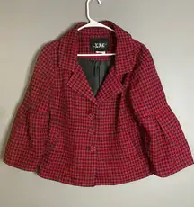Live A Little Red Plaid Swing Button Up Jacket Bell Sleeves Size Large