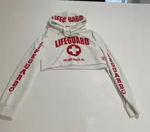 Lifeguard Cropped Hoodie White Red Graphic Holden Beach NC Small Long Sleeve