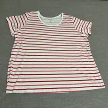 Woman Within Plus Size 26/28 2X Short Sleeve T Shirt White Stripe Red/Pink