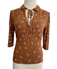 Free People Size Small  Top Blouse Open Back Collared Rustic Fall Autumn