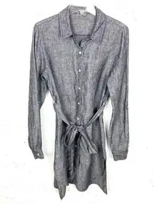 Neiman Marcus Womens Linen Shirtdress Roll Tab Sleeves Blue Mini Size Small