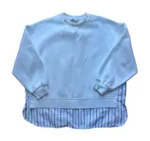 URBAN REVIVO Crewneck Sweatshirt Striped Shirt Hem Layered Look Top Womens L