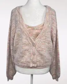 Sincerely Jules Sweater Cardigan Tank Set Pink Speckle Knit NWT XS