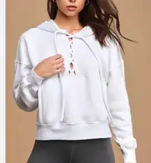 Free People Believe It - Lace-up Hoodie - White Hooded Sweatshirt L