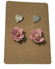 Vintage 90s Stud Earrings Set Flower Heart Pink‎