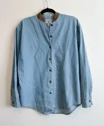 Calamity‎ Jeans | Vintage Southwestern Denim Jean Suede Collar Shacket Jacket