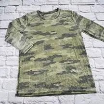 Lucky Brand Long Sleeve Burn Out T-Shirt Women's Medium Green Camo Crewneck