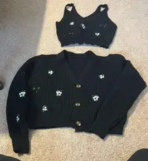 Black Floral Knit Sweater Set