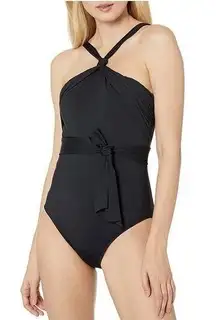 La Blanca  Women's Island Goddess Draped High Neck One Piece Swimsuit