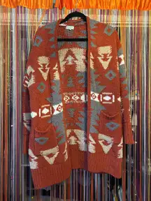 Western Orange Aztec Cardigan