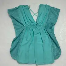 Teal/Green/Blue Kaftan Sz Small Beach Crochet Chiffon Cover Up