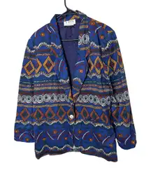 Vintage A Byer California Women's Blue Geometric Print Blazer Jacket Size L
