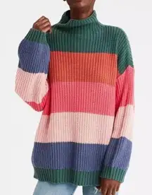 American Eagle Striped Chunky Knit High Neck Colorful Sweater