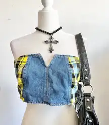 Denim Plaid Corset‎ Top, Grunge Y2K Punk Mall Goth Medium Indie Sleaze