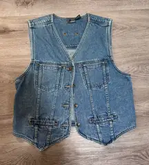 Lizwear Denim Blue Jean Button-Up Vest Medium 90s Mom Vintage Cotton Western