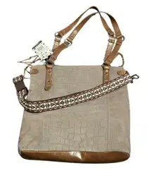 The Sak Brown and Tan Croc-Embossed Tote Bag with Embroidered Guitar Strap