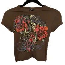 Urban Outfitters Fallen Angel Tattoo Brown Graphic Baby Tee Floral Snake Small