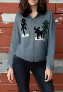 Vintage Denim Shirt with Moose and Tree Design Anne Josephine Dallas shacket