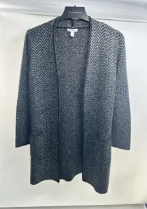 Nine West Womens Sweater Chevron Black Open Front Midi Cardigan Jacket Size M‎