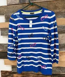 TALBOTS NWT Pullover Sweater Striped Sequin Glasses Size XP may fit XL