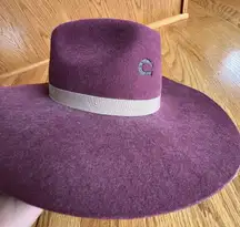 Charlie 1 Horse Wool Felt Wide Brim Western Fedora Hat Plum Satin Band Women L