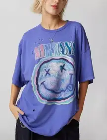 Nirvana NWT oversized distressed short sleeve graphic T shirt dress size L/XL