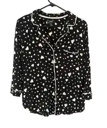 Simply Vera Vera Wang Black Hearts Button Up Sleep Shirt Women Sz M