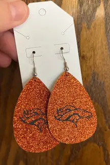Handmade 2.5” NEW Faux Leather Glitter Denver Bronco Earrings