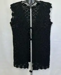 Vintage Boho Crochet Tie Front Knit Vest