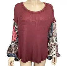 By Together  Boho waffles knit top floral dolman sleeves size small