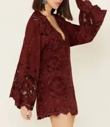 Free People NWT Cutwork Northern Lights Mini Dress Embroidered Bell Sleeve XS