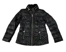 Sam Edelman Black Puffer Jacket with Velvet and Quilted Accents